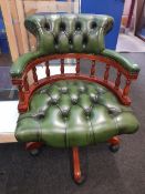 GREEN LEATHER BUTTONED OFFICE CHAIR