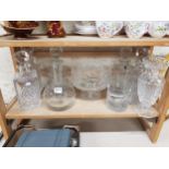 SHELF LOT OF DECANTERS