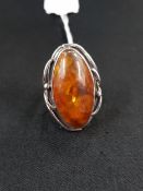 SILVER AND AMBER RING