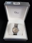 LADIES CHRISTIAN DIOR WATCH WITH MOTHER OF PEARL DIAL SET WITH DIAMONDS AND DIAMOND BEZEL IN WORKING