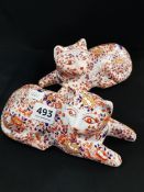 OLD PAIR OF JAPANESE IMARI CATS SIGNED