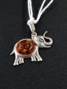 SILVER AND AMBER ELEPHANT PENDANT