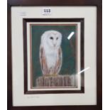 ORIGINAL DRAWING BARN OWL ON WATCH SIGNED JOHNSTON