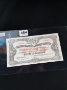 £5 BANKNOTE - BELFAST BANKING COMPANY LTD 6TH JANUARY 1966