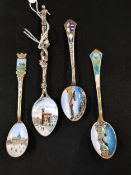 4 SILVER AND HAND PAINTED ENAMEL SPOONS (43.6G)
