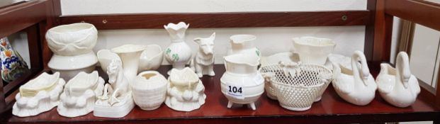 LARGE SHELF LOT OF BELLEEK TO INCLUDE EARLY EXAMPLES