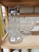 CUTGLASS CLARET JUG AND 2 OTHER ITEMS OF CUTGLASS