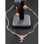 21 CARAT GOLD RUBY AND DIAMOND NECKLACE AND MATCHING PAIR OF EARRINGS TOTAL CIRCA 12.3G