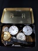TIN BOX OF ASSORTED WATCH PARTS