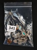 BAG LOT TO INCLUDE SILVER CHARM BRACELET AND SILVER EARRINGS