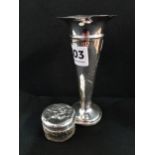 SILVER TOPPED JAR AND SILVER SPILL VASE