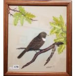 W HUSTON - WATERCOLOUR - BIRD ON A BRANCH