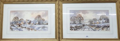 PAIR OF WATERCOLOURS - WINTER SCENES SIGNED ISOBEL CASTLE