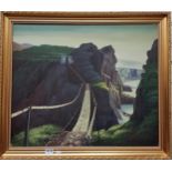 OIL ON CANVAS - CARRIK-A-REDE ROPE BRIDGE SIGNED PAUL 24" X 19.5"