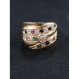 9 CARAT ( POSSIBLY HIGHER GRADE) MULTI-GEM LADIES RING. HEAVY 8 GRAMS