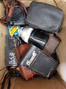 BOX OF CAMERAS AND LENSES
