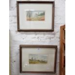 PAIR OF WATERCOLOURS BIRDS IN LANDSCAPES R.B.HIGGINS 8.5" X 4.5"