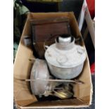 BOX OF BRASS LAMPS AND STOVES