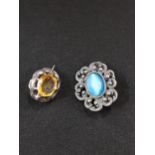 SILVER CITRINE SET BROOCH AND 1 OTHER