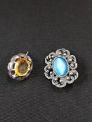 SILVER CITRINE SET BROOCH AND 1 OTHER