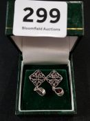 PAIR OF SILVER GARNET SET CELTIC STYLE EARRINGS