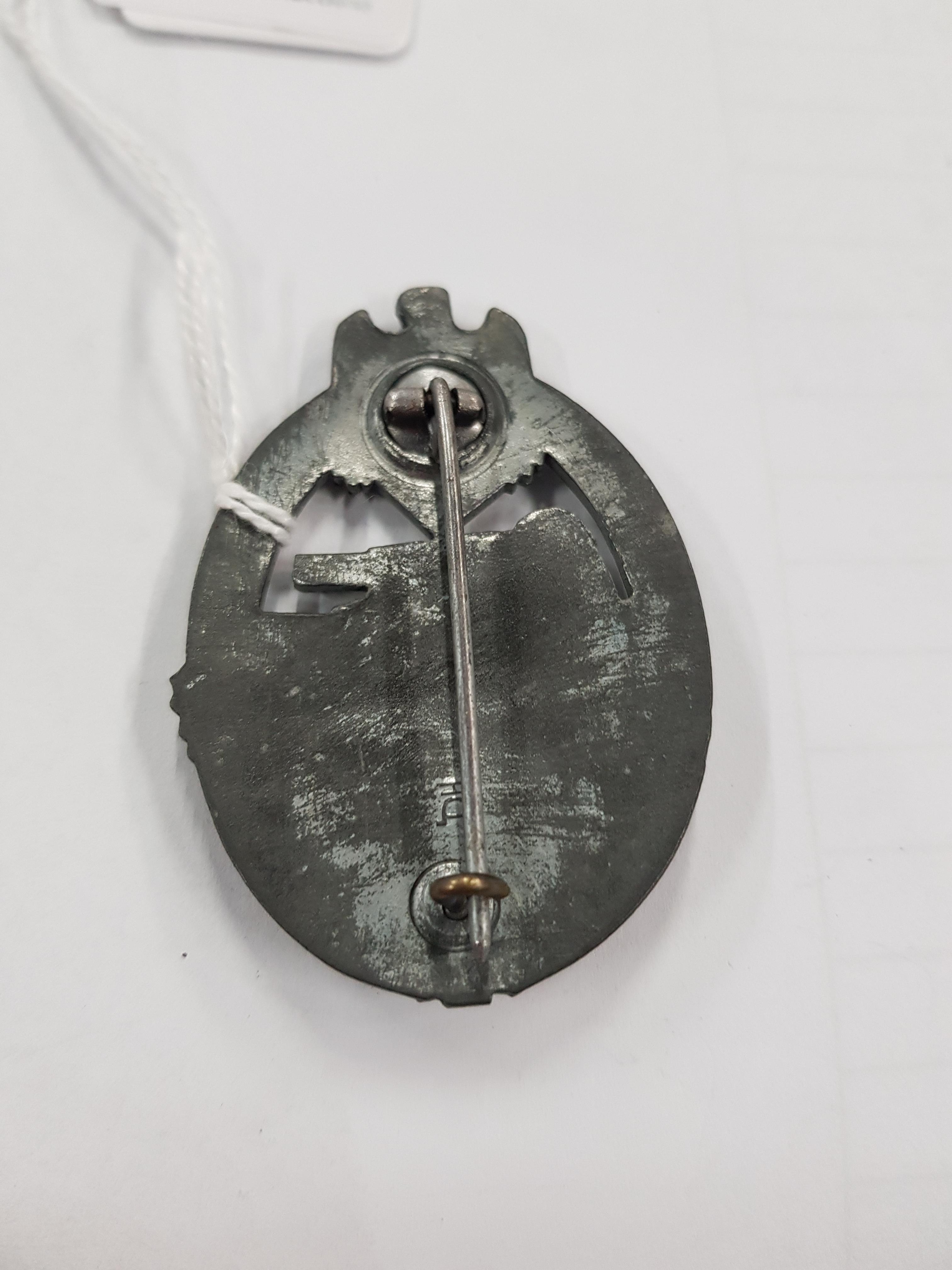 World War 2 Panzer Assault Badge in silver mid to late war issue maker marked Herman Aurich - Image 2 of 2