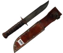 US NAVY KNIFE WITH 7" BLADE, 5" GRIP - WITH LEATHER AND 7.75" COVER FOR THE BLADE AND SHEATH