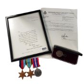 QUANTITY OF WORLD WAR II MEDALS, IMPERIAL SERVICE MEDAL & PAPERWORK ETC