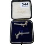 S.MORDAN PAIR OF SILVER MINIATURE PISTOL SHAPED PROPELLING PENCILS ENGRAVED 6TH JULY 1840