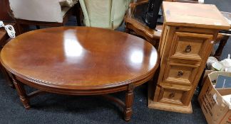OVAL COFFEE TABLE AND PINE 3 DRAWER CHEST
