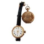 LADIES 14 CARAT GOLD WRIST WATCH & GOLD PLATED FOB WATCH