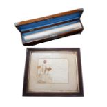 SIR MICHAEL CONNAL PRESENTATION SCROLL AND BOX AND FRAMED LETTER