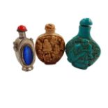 3 CARVED SNUFF BOTTLES