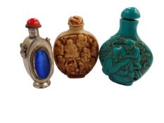 3 CARVED SNUFF BOTTLES