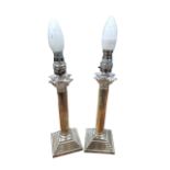 PAIR OF ANTIQUE SILVER PLATED LAMPS