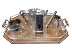 SILVER PLATE ART DECO TEA SERVICE WITH TRAY