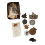 BOX OF MILITARY BADGES AND STAMPS