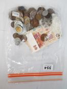 BAG OF COINS AND CURRENCY
