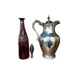 E.P WATER JUG & CRANBERRY DECANTER & STOPPER