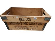 OLD ADVERTISING CRATE THOMAS MCMULLAN BELFAST