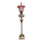 LARGE VICTORIAN MARBLE BASED OIL LAMP WITH RUBY SHADE