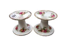 2 X VINTAGE ROYAL ALBERT 'OLD COUNTRY ROSE' CHINA CANDLE HOLDERS