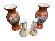 PAIR OF SATSUMA VASES AND PAIR OF ART NOUVEAU VASES