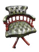 GREEN LEATHER CAPTAINS CHAIR
