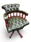 GREEN LEATHER CAPTAINS CHAIR