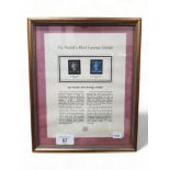 FRAMED PENNY BLACK AND 2 PENNY BLUE STAMPS