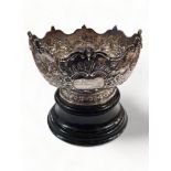 LARGE SILVER ROSE BOWL TROPHY 1902 - 25CM X 27CM - SILVER WEIGHT 1100G