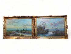 PAIR OF GILT FRAMED OILS ON CANVAS - LANDSCAPES