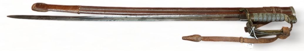 ROYAL IRISH RIFLES SWORD WITH BROWN LEATHER SCABBARD - BELONGING TO LIEUT.COLONEL EDWARD ALLAN