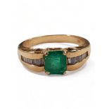 18 CARAT YELLOW GOLD SQUARE CUT EMERALD AND DIAMOND RING